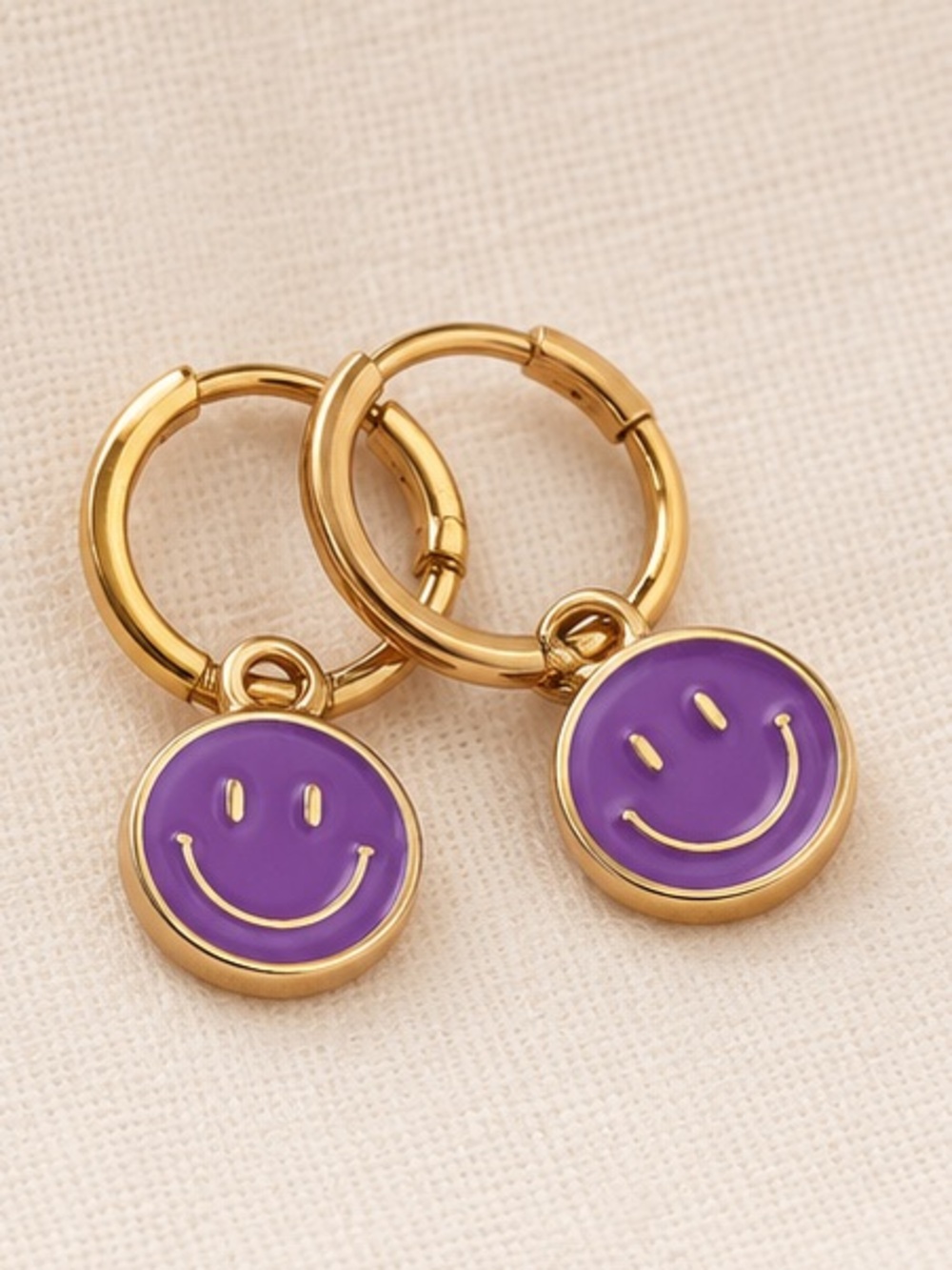 Purple Smiley Face Gold Hoop Earrings 😊💜
